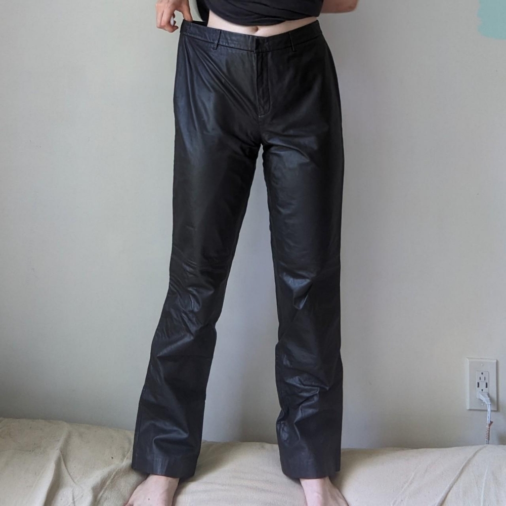 Vintage Nine West 90's Leather Dark Brown Pants - Picture 2 of 4